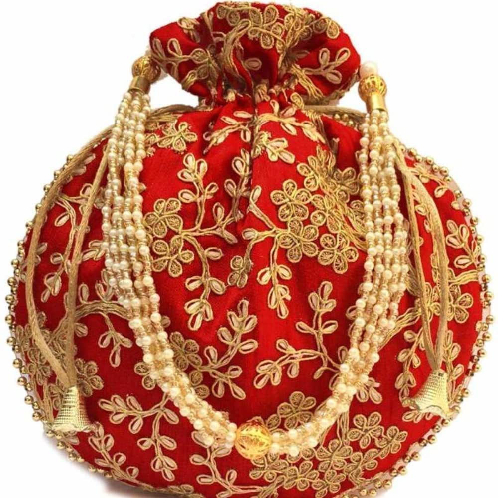 Potli Bag Indian Ethnic Ladies Handbag Purse Bridal Batwa Pearls :^)